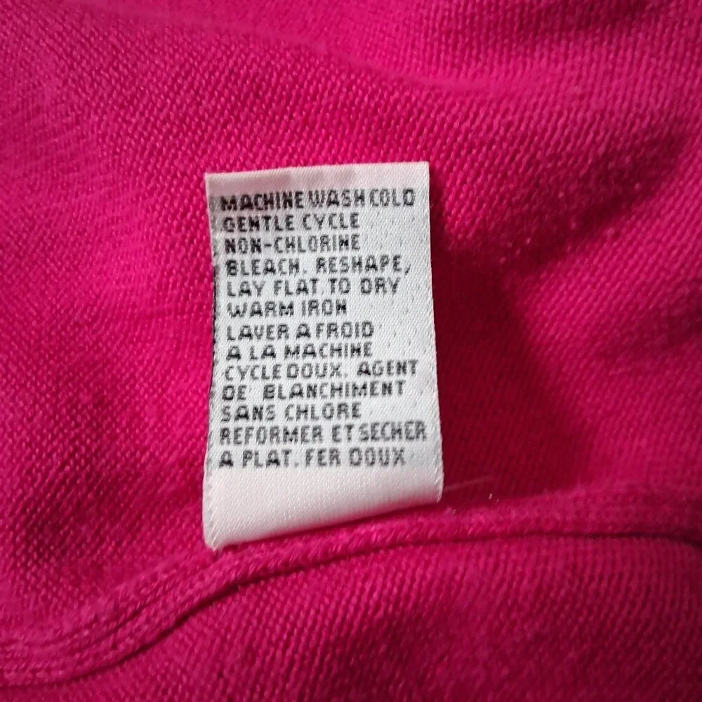 Vintage Talbots Cardigan Sweater Large Pink Magenta Cotton Button Up Italy - Picture 7 of 13